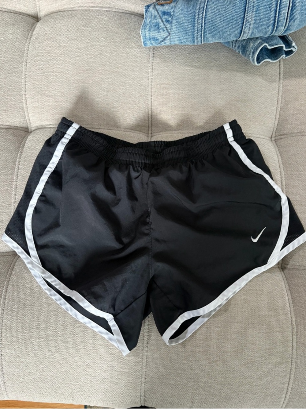 Nike Dri Fit Size M: Black Athletic Shorts with White Trim